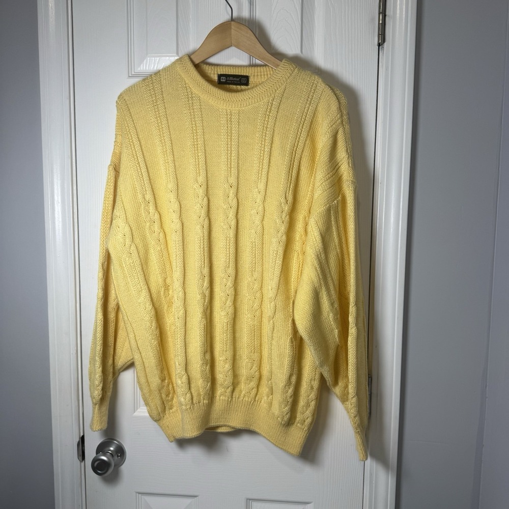 VTG St Michael‎ Mens Chunky Knit Fisherman Crew neck Sweater Yellow XL 44"